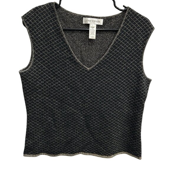 Jones New York Black Gold Diamond Pattern Sleeveless Knit Vest Top Sz Large - Picture 1 of 9